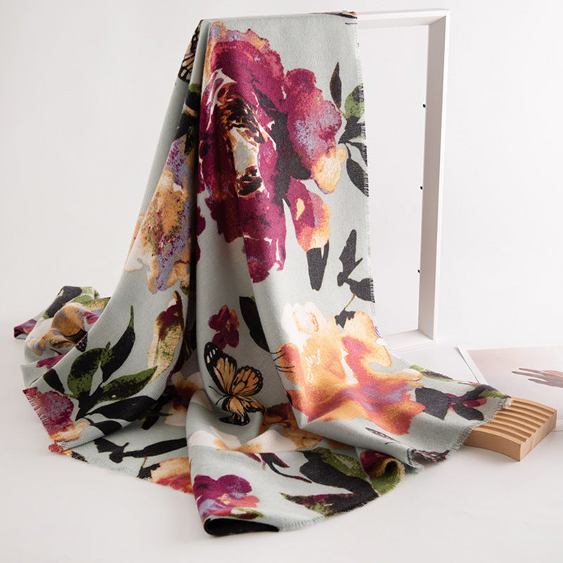 Artificial Cashmere Scarf Female Plant Print Fashion Commuter